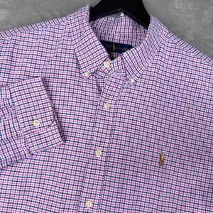 Ralph Lauren Classic Fit Plaid Button Down Shirt Mens XXL Pink Blue Flesh Pony